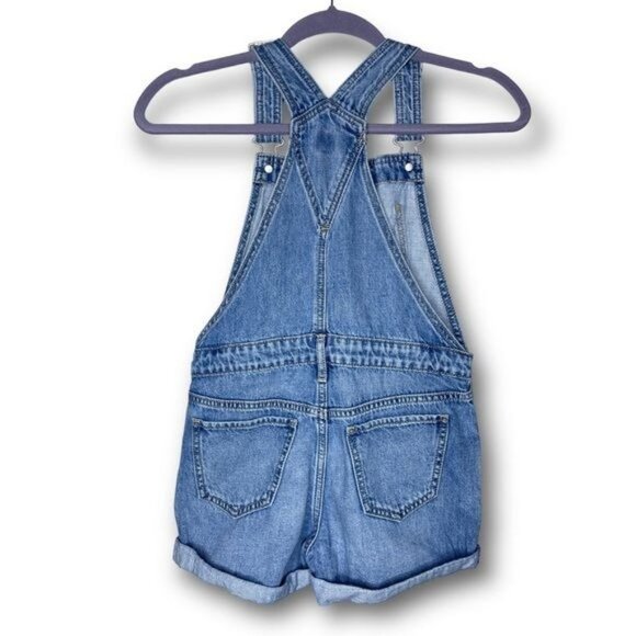Gap Kids Girls Sz M Medium Wash Distressed Denim Overall Shortalls Washwell $50 - Picture 2 of 11